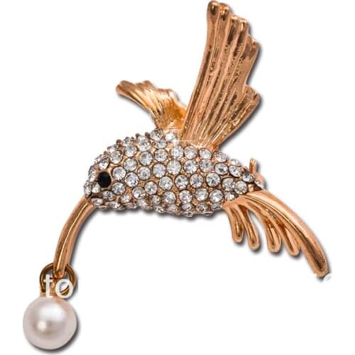 Elegant Bird Brooches Pins Gold Pearl Jewelry Broach Femal Wedding Rhinestone Broches Accessories