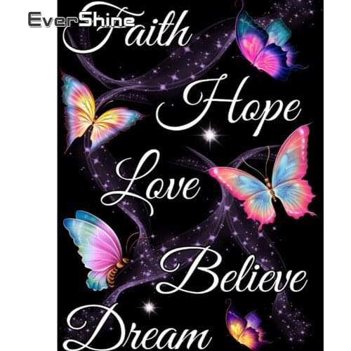 EverShine 5D Diamond Embroidery Butterfly Rhinestones Mosaic Full Square Diamond Painting Text Cross Stitch Animal Picture Art