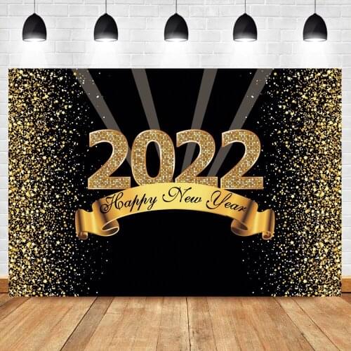 Photo Backdrop 2022 Happy New Year Party Banner Poster Glitter Golden Polka Dots Customized Photography Background Photo Studio
