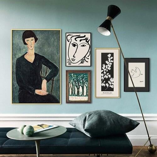 Classic Amedeo Modigliani girl Artwork Sketch group of Canvas Print Painting Poster Wall art Pictures Living Room Home Decor