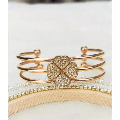 Four leaf flower classic bangle steel