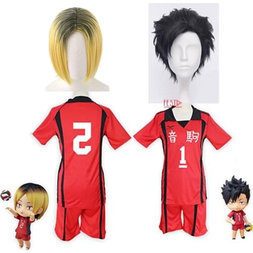 Haikyuu Nekoma High Jersey No.1 Tetsurou Kuroo No.5 Kozume Kenma Cosplay Costume Volleyball Team Sportswear Blonde Black Wig Man
