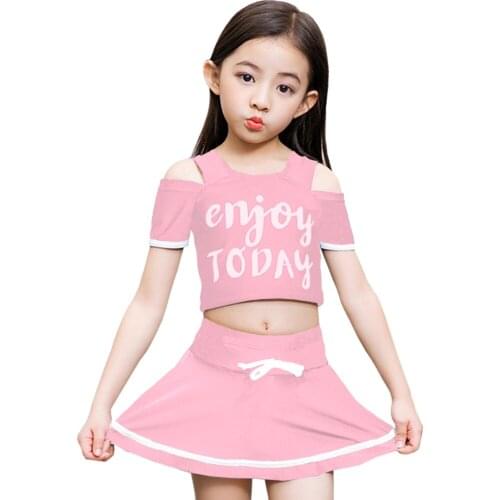 Summer Girl Split Swimsuit Kids Bathing Suit Half Sleeve Boxer Beachwear Cute Swimwear Bikini Toddler Baby Child Wear Pool Beach