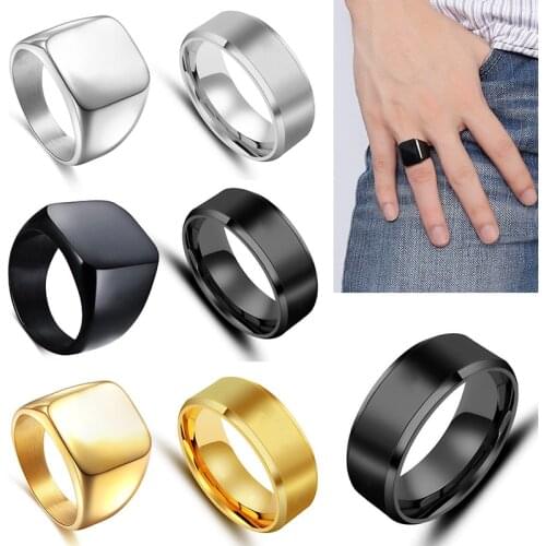 Square Big Width Signet Ring Simple Square Band Finger Rings Male Party Jewelry Punk Stainless Steel Frosted Men Ring Wholesale