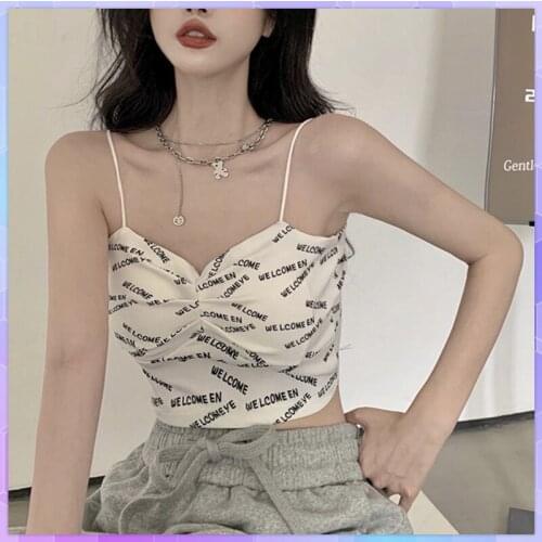 Sexy Tank Top Letter Black Halter Crop Tops Women Summer Camis Backless Camisole With Chest Pad Sports Underwear Tube Top Female