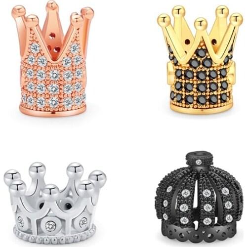 1piece Copper Crown Caps Charms Beads Metal Micro Pave Cubic Zirconia Crown Spacer Beads Necklace Jewelry Making DIY Accessories