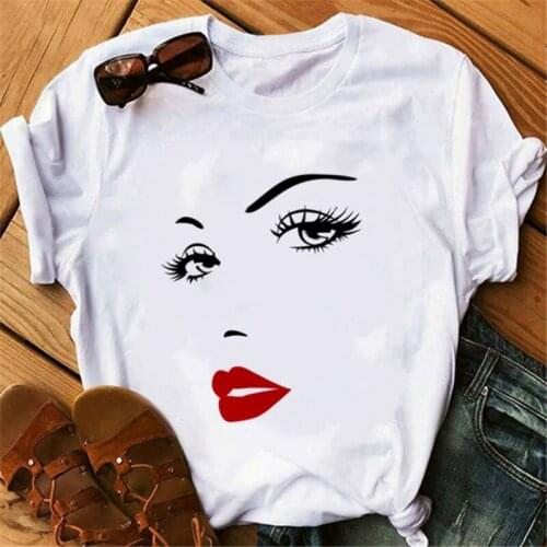 Fashion Harajuku Summer T Shirt Women New Modal Sexy Eyebrows Lips Printed T-Shirt Girls Tees Tops Casual Female Tshirts
