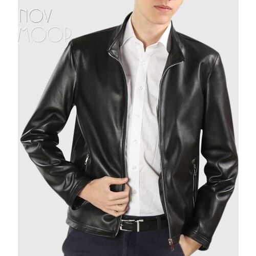 Korean style black genuine leather sheepskin lamb business jacket men leather coat outwear manteau homme jaqueta de couro LT1597