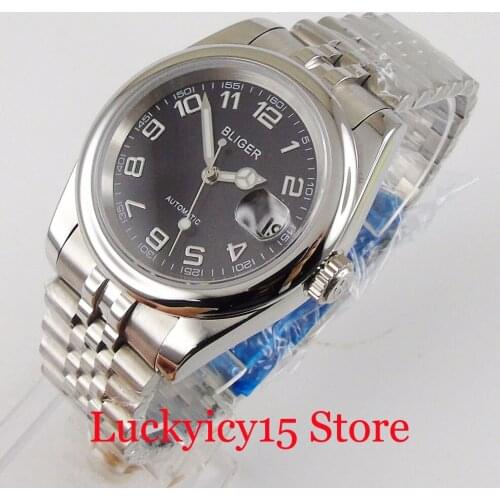 BLIGER 39mm Polished Dress Men Watch 21 Jewels MIYOTA 8215 Movement Jubilee Bracelet Screwdown Crown Sapphire Crystal