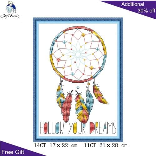Joy Sunday Follow Your Dreams J507 14CT 11CT Counted and Stamped Dreamcatcher Home Decor Embroidery Cross Stitch kits