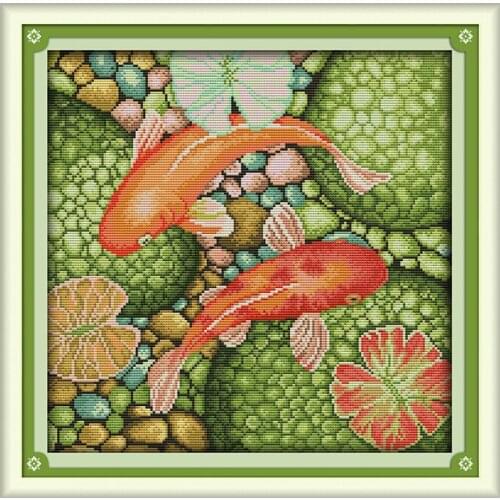 Joy Sunday Printed Cross Stitch Kit Chinese Koi Patterns 14ct 11ct Counted Needle Thread Embroidery Handmade Home Decoration DIY