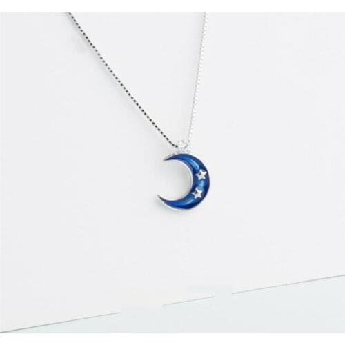 Sole Memory Blue Moon Stars Drip Glaze Cute 925 Sterling Silver Clavicle Chain Female Necklace SNE528