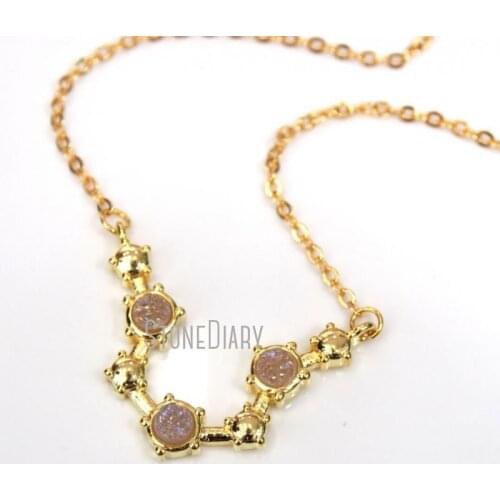 10Pcs Necklaces White Shimmer Round Shape Druzy Crystal Gold Color Antler Shape Chains Necklaces Sale 18inch-32inch NM12483