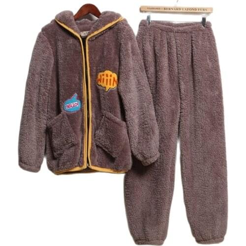 Pajamas For Women Winter Warm thickening Flannel Sleepwear Hooded Pyjamas Coral Fleece Women Sleepwear Lounge Pajama set