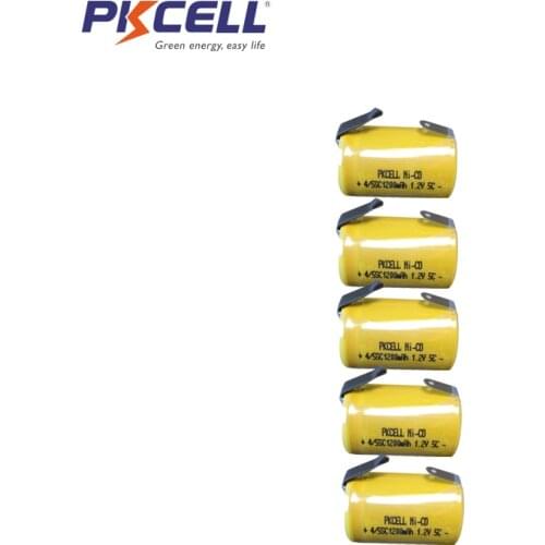 PKCELL 5Pcs 4/5sc1200mAh 1.2V NICD Rechargeable Battery nicd Flat Top With Tabs For Solar Lighting Electrical Drill