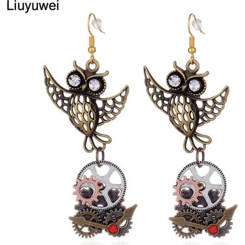 Liuyuwei Charm Vintage Steampunk Drop Earrings Antique Owl Gear Pendants Dangle Earrings for Women Ethnic Jewelry YWKX1814