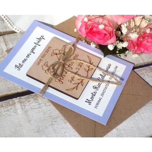 Custom Floral rustic Wedding Announcement invitation cards with wood Save the Date Magnets bridal shower party favors gifts