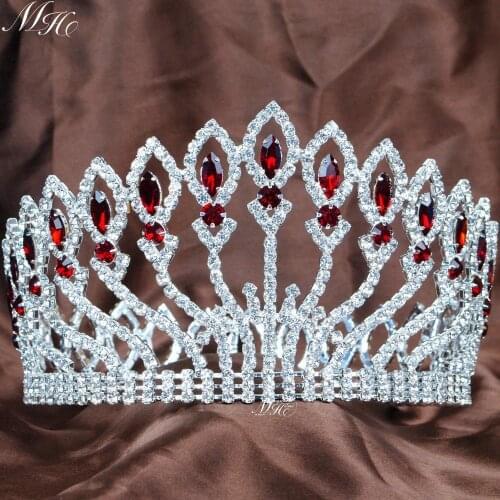 Awesome Weddding Bridal Crown Full Round Tiara Handmade Red Rhinestones Crystal Prom Pageant Party Costumes Diamante Headpiece