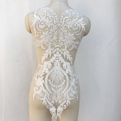 Geometric pattern off white luxury beading lace trim for wedding lace pplique flower patch
