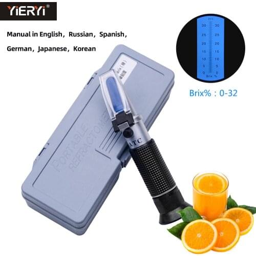Yieryi Hand Held Brix Refractometer For Sugar Beer Brix Test ATC Fruit Sugar Meter Optical 0-32% Brix ATC Refractometer Meter