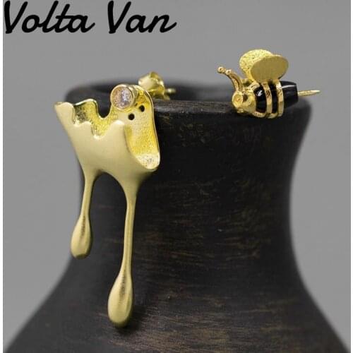 Volta Van 925 Sterling Silver Zircon Stud Earrings 2021 New Honey Bee Individuality Irregular Jewelry Silver Earrings Gift