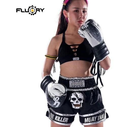 FLUORY MTSF13 black Skeleton the killer muay thai shorts 2018 new design kick boxing pants