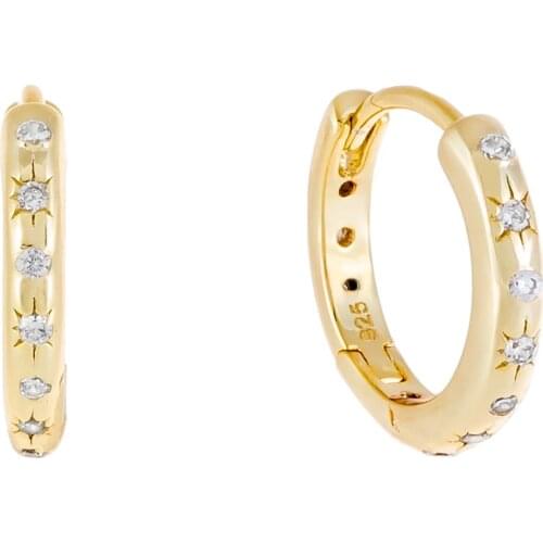 Starlight starburst signet Gold Huggie hoop earring Sparking clear cz minimal classic women girl hoops