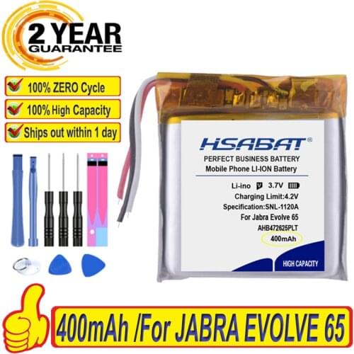 Top Brand 100% New 400mAh AHB472625PLT Battery for Jabra Evolve 65 Earphone Batteries + free tools