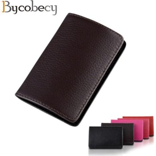 BYCOBECY Genuine Leather Business Card Holder Unisex Big Capacity ID Credit Name Card Wallet Case
