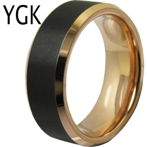 YGK Tungsten Rings Fashion Jewelry Womens Wedding Band Rose Gold With Black Rings Mens Rings Anniversary Engagement Rings