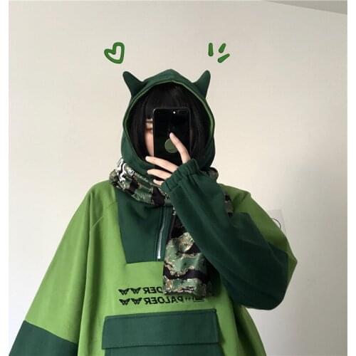 Harajuku Aesthetic Frog Anime Hoodie Women Purple Long Sleeve Oversized Streetwear Kpop Gothic Cosplay Winter Clothes y2k Tops