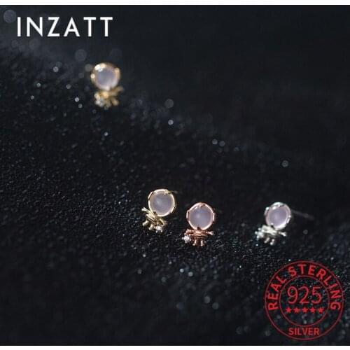 INZATT Real 925 Sterling Silver Pink Crystal Star Stud Earrings For Fashion Women Punk Fine Jewelry Accessories Drop Shipping
