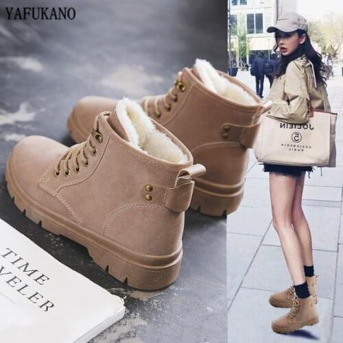 Women Winter Boots Flock Short Boots Warm Plush Women Ankle Boots Lace-Up 2020 Fashion Winter Shoes Flats Platform Women Boots