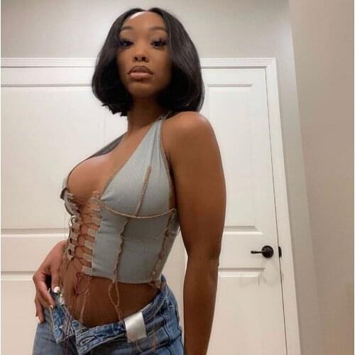 HGTE halter v-neck hollow out sexy camisole street backless knitting sleeveless croptop vogue slim club party female tank top