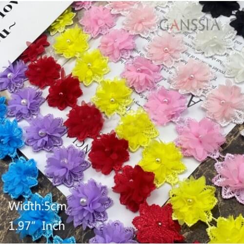 1 yard 3D Chiffon Flowers Lace Handmade Hair Accessories Laces for Curtains Dress Sewing Craft Party Room Decoration(ss-2373)