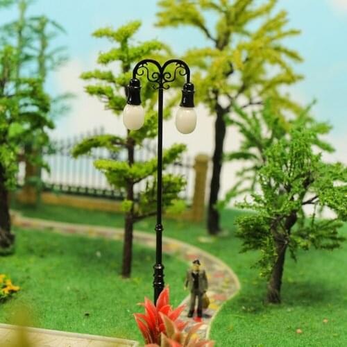 10pcs HO Scale Lamp Post Two-Head 9.2cm 1:87 Street Lights Model Railway Train LEDs Miniature LQS72HO