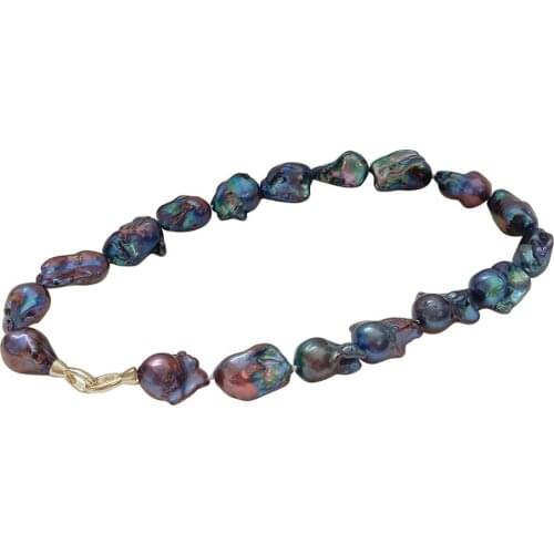 100% FRESHWATER PEARL NECKLACE,BIG black Baroque PEARL NECKLACE-good quality-nice 925 silver CLASP,19-30 MM big baroque pearl