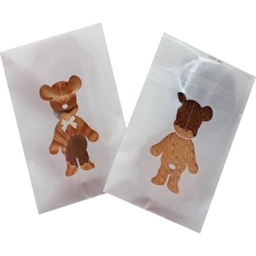 100pcs/lot 7*10cm Kawaii Cartoon Bear Transparent Self-adhesive DIY Gift Food Packing Bag Small Biscuit bag Plastic Bag