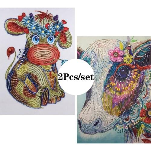 2Pcs Diamond Embroidery Special Shaped Diamond Painting Cattle Cross Stitch Cow 5D DIY Bead Picture Wall Decor Animals Gifts