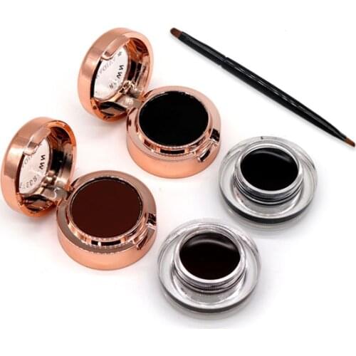 KAQIYA 2 In 1 Long Lasting Waterproof Black Brown 3D Eyebrow Powder Palette Eye Brow Enhancer + Eyeliner Gel Cream Set
