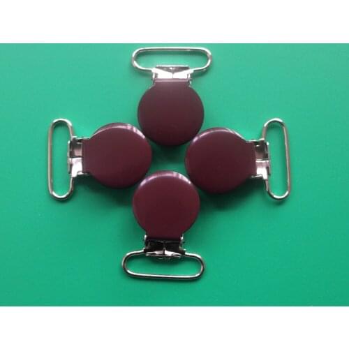 20Pcs 25MM Brown Color Round Shape Enamel Metal Suspender Clips,Pacifier Clip,Lead Free,With Plastic Teeth,Free Shipping