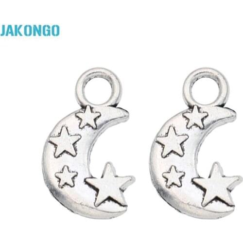 20pcs Antique Silver Plated Moon Star Charms Pendants for Jewelry Making Bracelet DIY Earrings Handmade 19x11mm