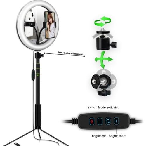 5 In 1 26CM Fill Light Selfie with Mirror Stick Tripod Mobile Phone Clip Bluetooth Remote Control Ring Light Set for Live Videos