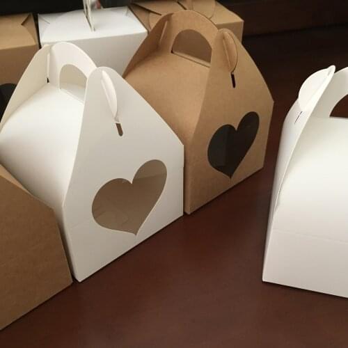 50Pcs/Lot Kraft Paper Box Packaging Wedding Party Gift Boxes With Transparent PVC Windows Handmade Small Cake Carry Boxes