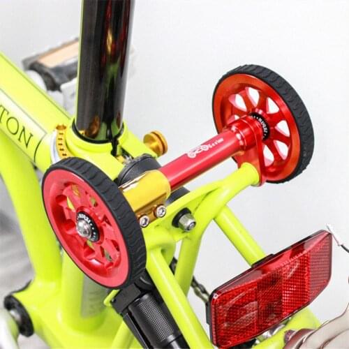7pcs/set Aluminum CNC Bike Easywheel Rear Cargo Rack Extension Rod Telescopic Bar Extender Folding Bicycle Easy Push Wheels Part