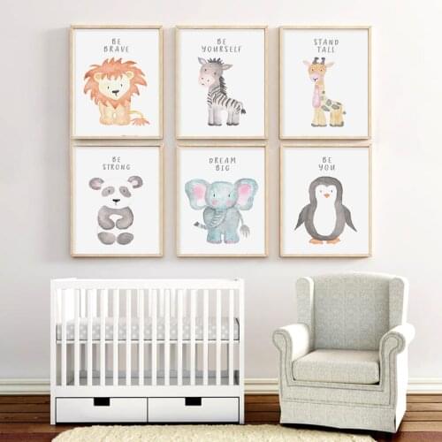 Watercolor Woodland Animals Nursery Decor Boy Kids Wall Art Canvas Painting Poster and Print Pictures Gift Home Decor