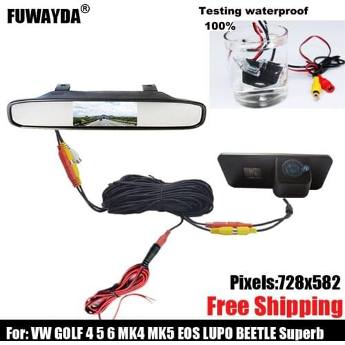 Free shipping!!! Car Rear View Camera for VW Phaeton Scriocco Golf 4 5 6 MK4 MK5 EOS Lupo Beetle,with 4.3 Inch Mirror Monitor