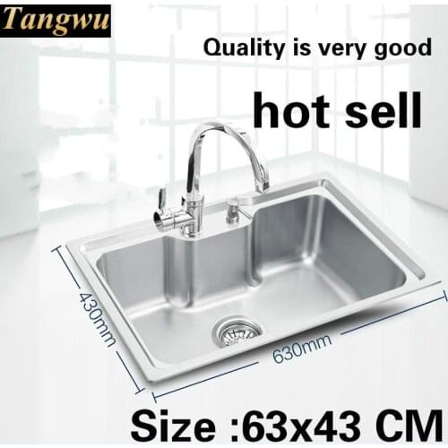 Free shipping luxury kitchen single trough sink 304 food-grade stainless steel wash the dishes standard hot sell 63x43 CM