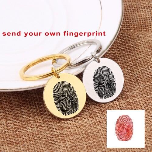 Fingerprint Engraved Key Chain Plz Send Fingerprint Picture Round Key Fob Stainless Steel Jewelry Men Women Couple Promise