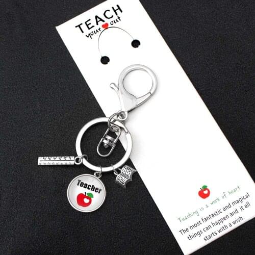 Teacher Apple Books Ruler Keychain Teach Love Inspire Students Boy Girl Keychains Key Chain Keyring Women Men Unisex Jewelry